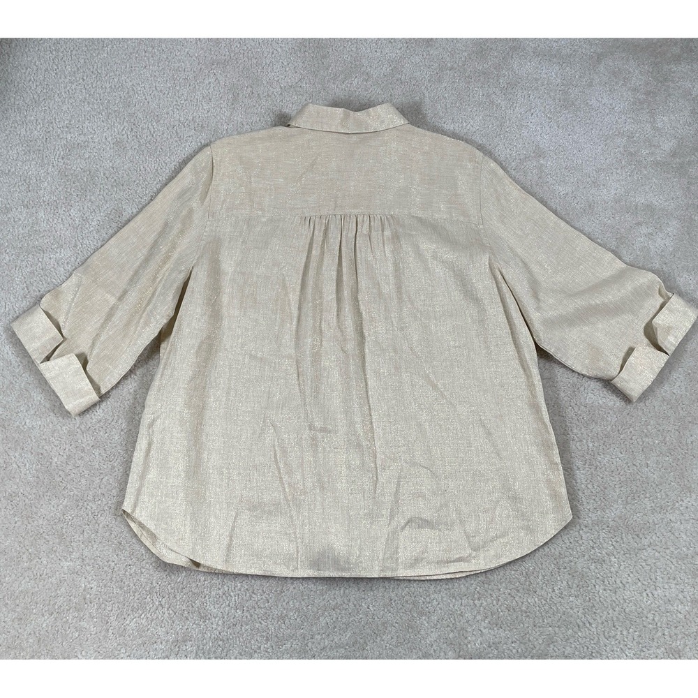 NWT Chico's No-Iron Linen Metallic Shirt Womens 3 (16) Gold Sand 3/4 Sleeve - Picture 6 of 10